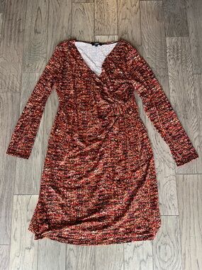 Elementz Red Multi-Colour Long Sleeve Wrap-Style Dress Size Large